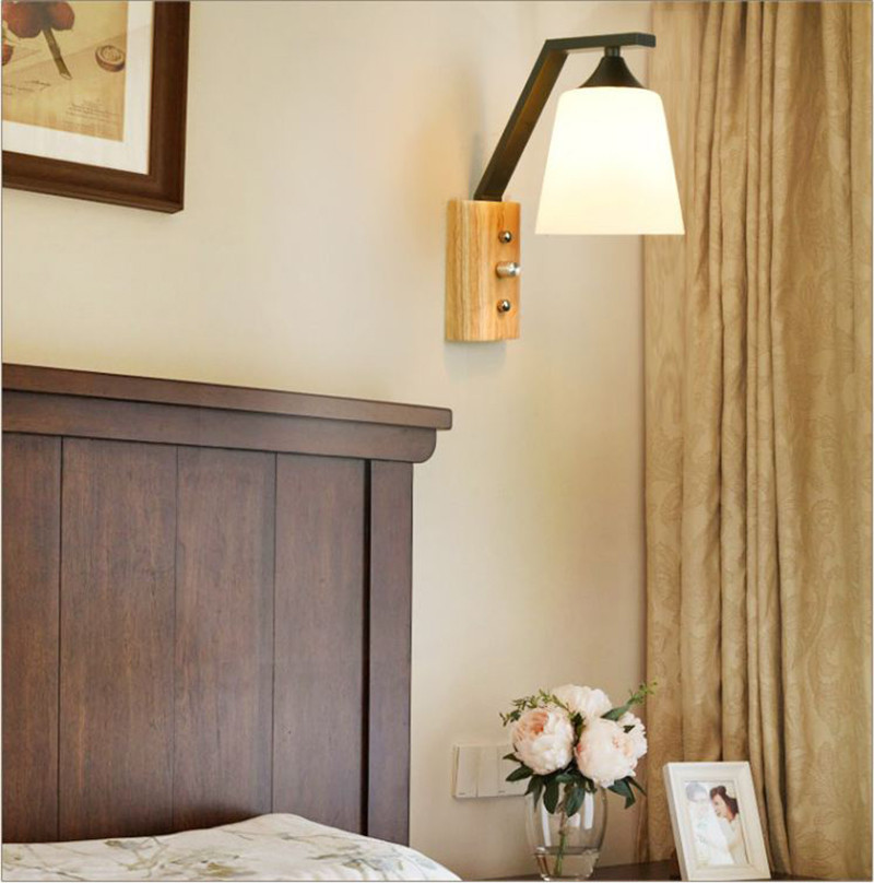 Nordic Wood Art Wall Lamp Modern Simple Personality Bedroom Bedside Solid Wood L