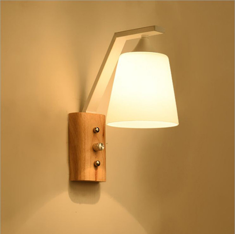 Nordic Wood Art Wall Lamp Modern Simple Personality Bedroom Bedside Solid Wood L