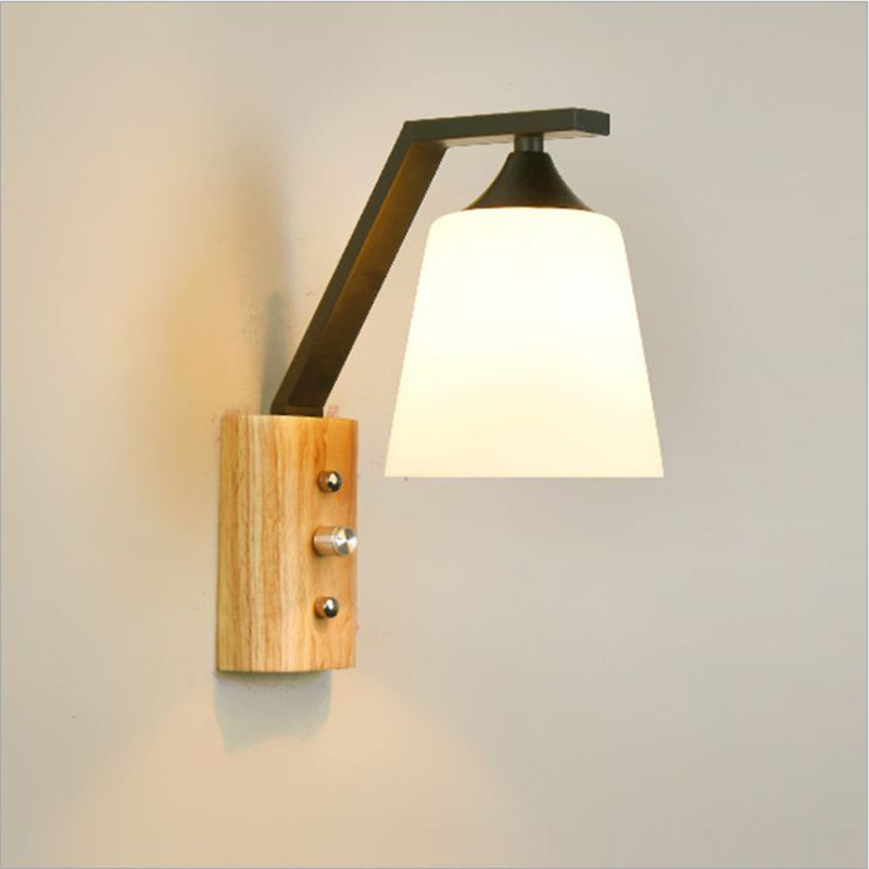 Nordic Wood Art Wall Lamp Modern Simple Personality Bedroom Bedside Solid Wood L