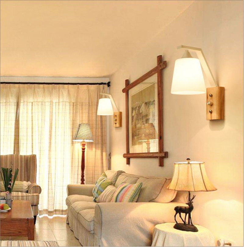 Nordic Wood Art Wall Lamp Modern Simple Personality Bedroom Bedside Solid Wood L